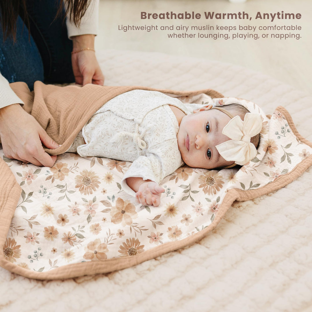 Konssy 100% Cotton Muslin Baby Blanket for Girls Boys, 40"x36" Soft & Lightweight, 4-Layer Muslin, for Receiving, Swaddling, Crib, Stroller & Nursery, Newborn to Toddler