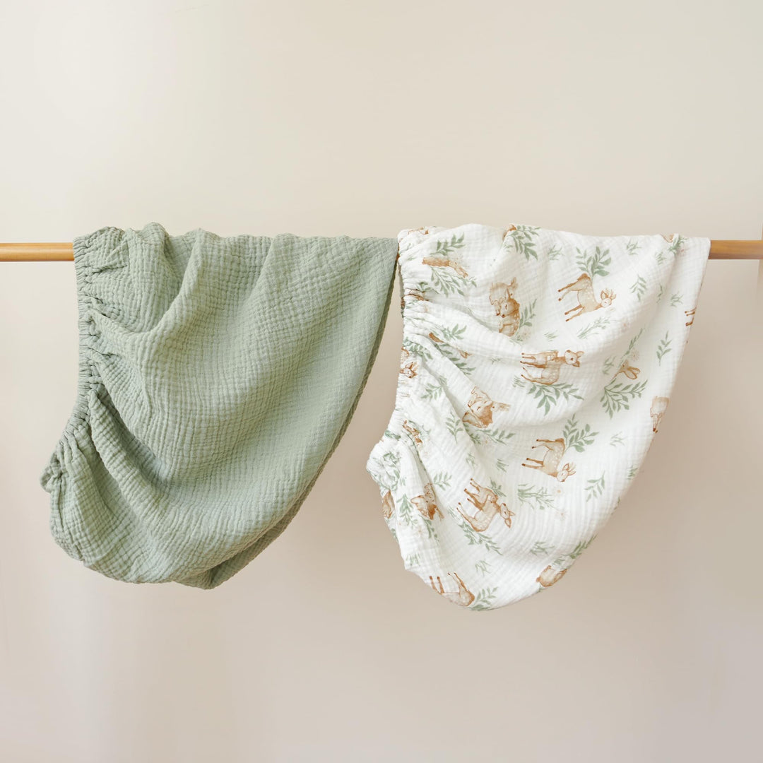 Konssy 100% Cotton Muslin Changing Pad Cover 2 Pack, 32"x16" Standard Fit Ultra Soft & Breathable, Diaper Changing Table Sheets, Neutral Nursery Design, for Baby Boys Girls