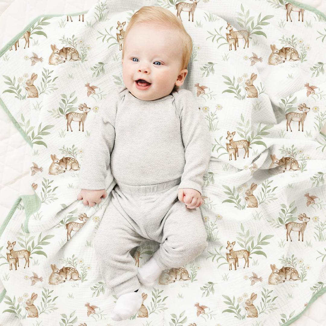 Konssy 100% Cotton Muslin Baby Blanket for Girls Boys, 40"x36" Soft & Lightweight, 4-Layer Muslin, for Receiving, Swaddling, Crib, Stroller & Nursery, Newborn to Toddler