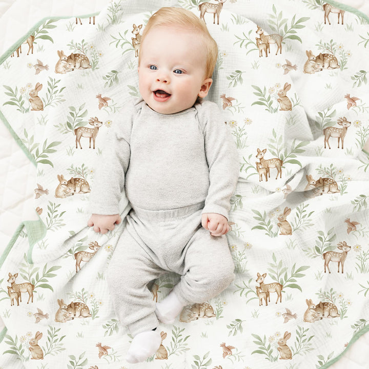 Konssy 100% Cotton Muslin Baby Blanket for Girls Boys, 40"x36" Soft & Lightweight, 4-Layer Muslin, for Receiving, Swaddling, Crib, Stroller & Nursery, Newborn to Toddler