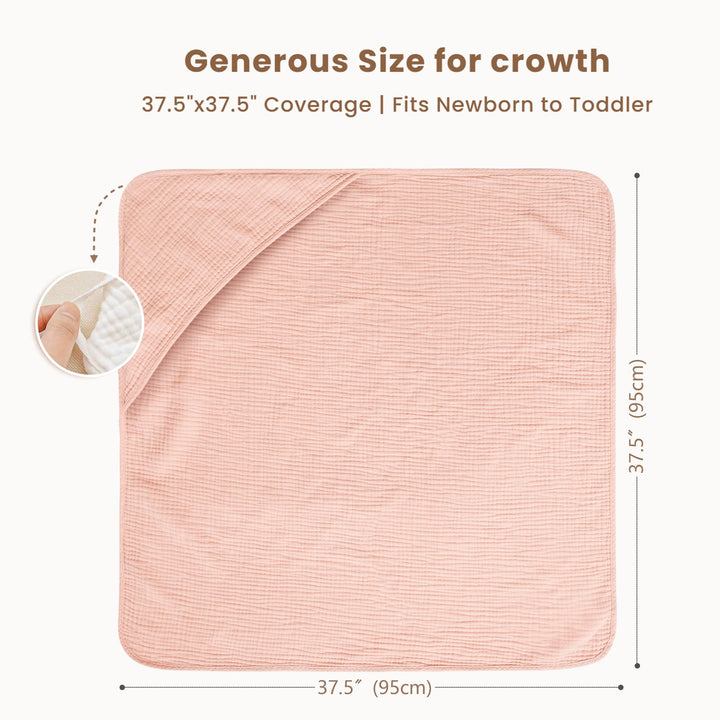 Konssy 2-Pack 100% Muslin Cotton Hooded Baby Bath Towels for Boys and Girls 32 x 32 In, Ultra-Soft & Absorbent, Bath Towels With Hooded for Infants Newborns Toddlers, Machine Washable
