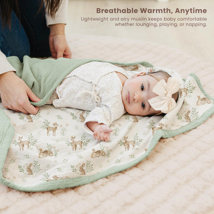 Konssy 100% Cotton Muslin Baby Blanket for Girls Boys, 40"x36" Soft & Lightweight, 4-Layer Muslin, for Receiving, Swaddling, Crib, Stroller & Nursery, Newborn to Toddler