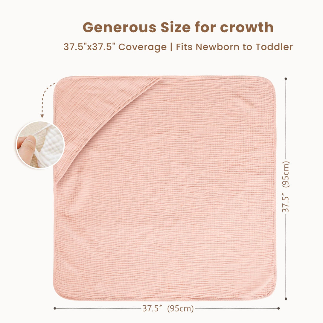 Konssy 2-Pack 100% Muslin Cotton Hooded Baby Bath Towels for Boys and Girls 32 x 32 In, Ultra-Soft & Absorbent, Bath Towels With Hooded for Infants Newborns Toddlers, Machine Washable