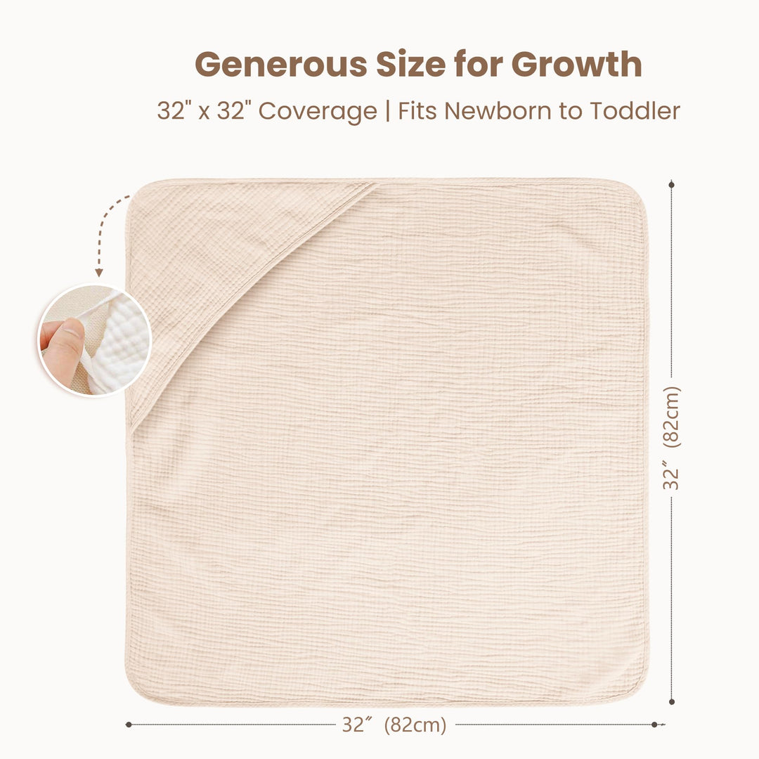 Konssy 2-Pack 100% Muslin Cotton Hooded Baby Bath Towels for Boys and Girls 32 x 32 In, Ultra-Soft & Absorbent, Bath Towels With Hooded for Infants Newborns Toddlers, Machine Washable
