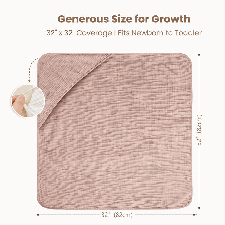 Konssy 2-Pack 100% Muslin Cotton Hooded Baby Bath Towels for Boys and Girls 32 x 32 In, Ultra-Soft & Absorbent, Bath Towels With Hooded for Infants Newborns Toddlers, Machine Washable