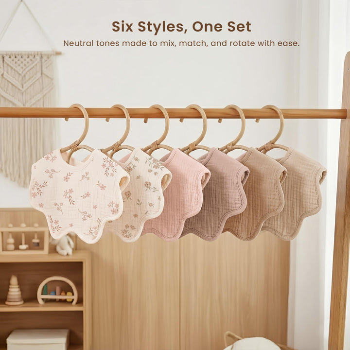 Konssy 6-Pack Muslin Baby Bandana Bibs, Drool Bibs for Girls & Boys 100% Cotton, Soft & Absorbent, Ideal for Teething & Drooling, from Newborn to Toddler, Ages 0-36 Months