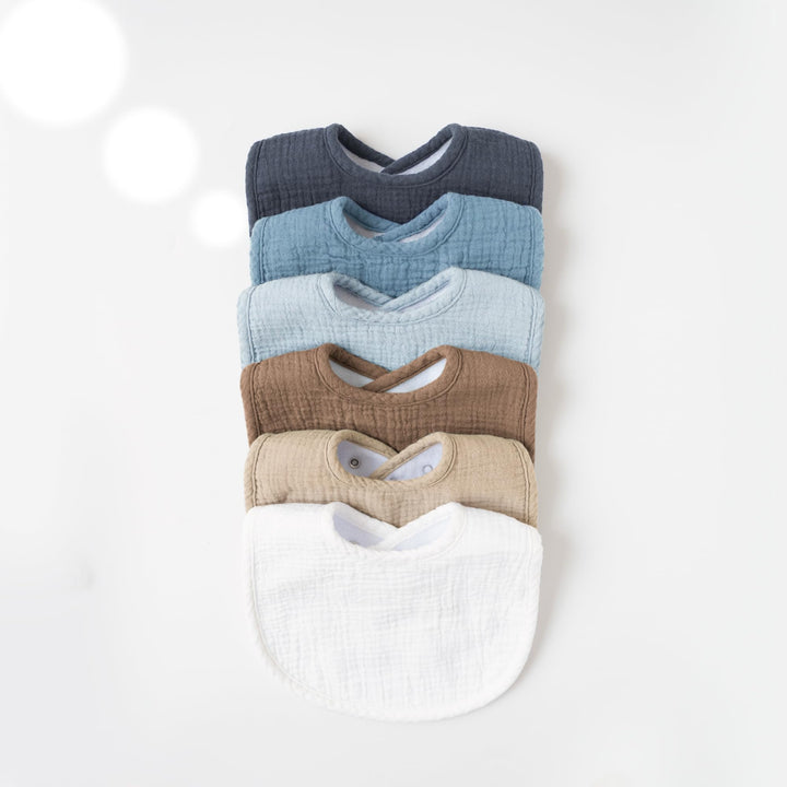 Konssy 6-Pack Muslin Cotton Baby Bibs for Drooling and Teething Soft Absorbent Front, Fleece Back Keeps Clothes Dry, Easy to Clean, Adjustable Fit for Boys & Girls Ages 0-36 Months