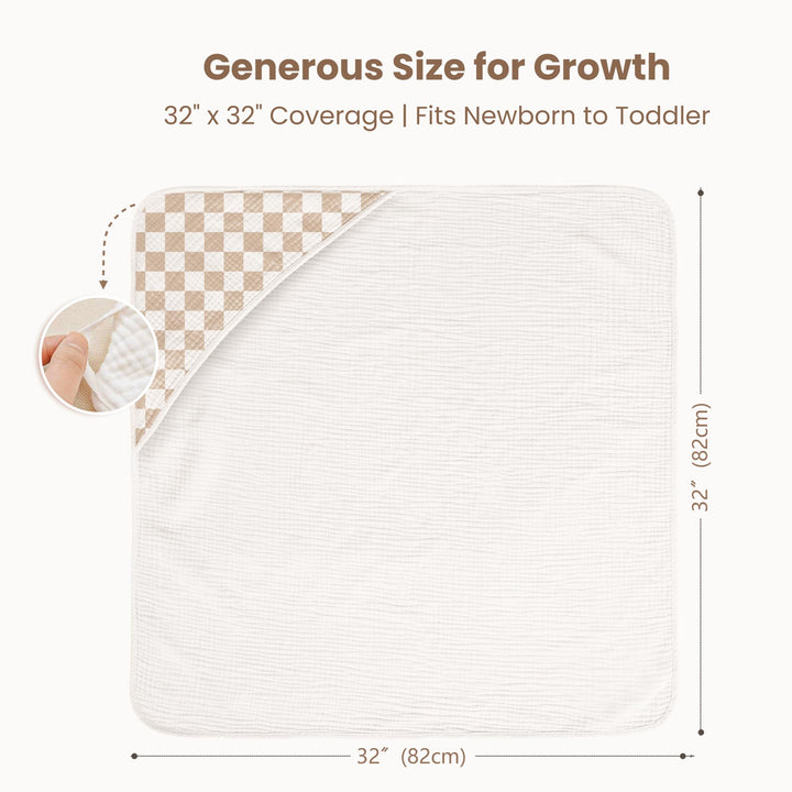 Konssy 2-Pack 100% Muslin Cotton Hooded Baby Bath Towels for Boys and Girls 32 x 32 In, Ultra-Soft & Absorbent, Bath Towels With Hooded for Infants Newborns Toddlers, Machine Washable