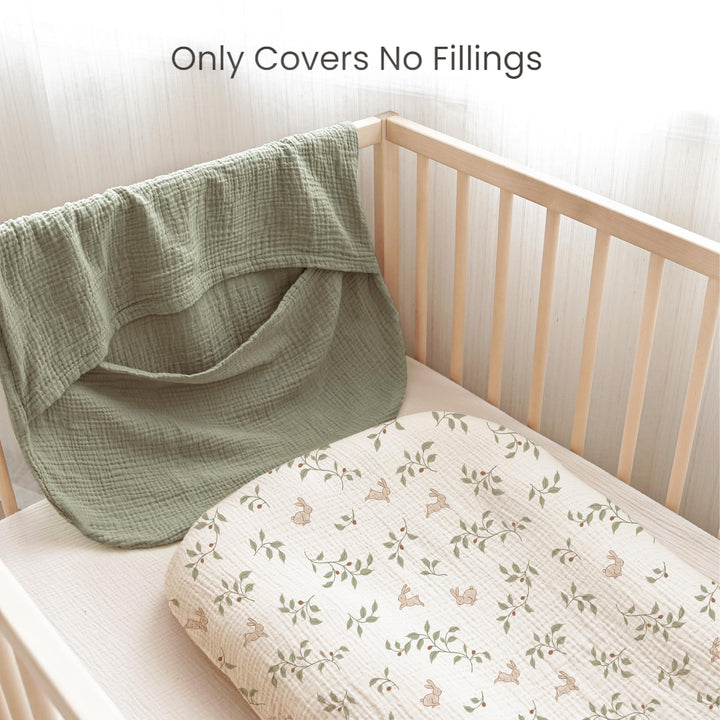 Konssy 2 Pack Muslin Baby Lounger Covers, Covers Only, 30.7" x 20" 100% Cotton, Soft & Breathable, Baby Nest Slipcover, Envelope Closure, Pre-Washed for Lasting Fit