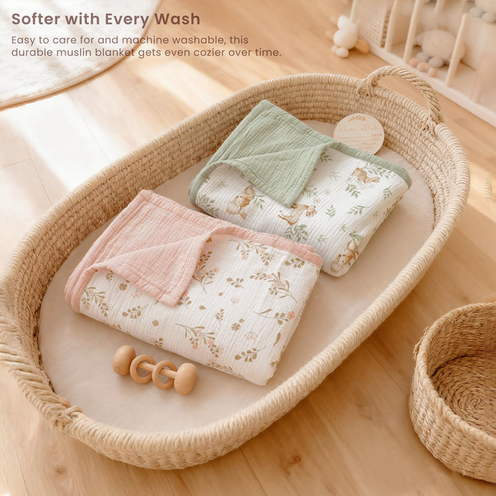 Konssy 100% Cotton Muslin Baby Blanket for Girls Boys, 40"x36" Soft & Lightweight, 4-Layer Muslin, for Receiving, Swaddling, Crib, Stroller & Nursery, Newborn to Toddler