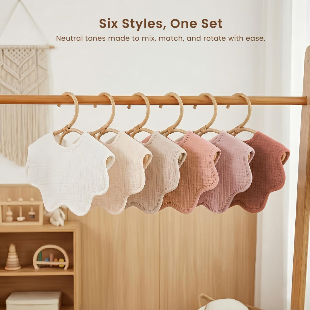 Konssy 6-Pack Muslin Baby Bandana Bibs, Drool Bibs for Girls & Boys 100% Cotton, Soft & Absorbent, Ideal for Teething & Drooling, from Newborn to Toddler, Ages 0-36 Months