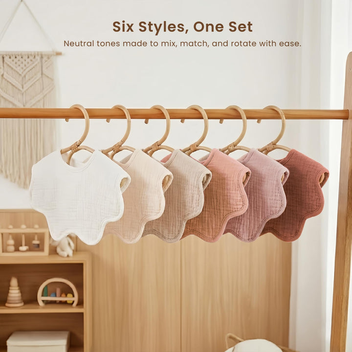 Konssy 6-Pack Muslin Baby Bandana Bibs, Drool Bibs for Girls & Boys 100% Cotton, Soft & Absorbent, Ideal for Teething & Drooling, from Newborn to Toddler, Ages 0-36 Months