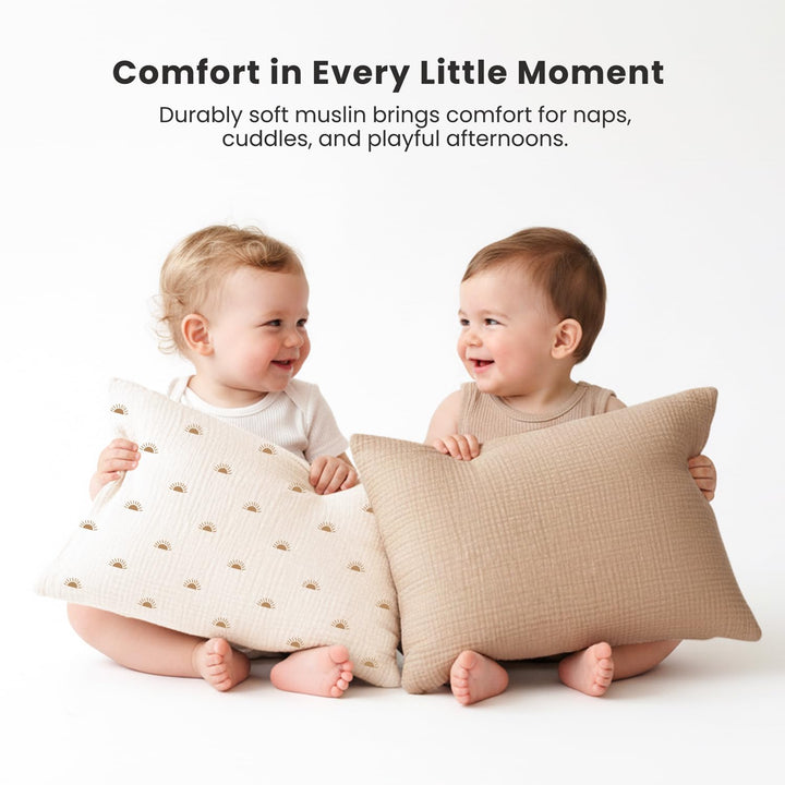Konssy 2 Pack Muslin Toddler Pillowcases, Soft Baby Pillow Cases, 13"x18" 100% Cotton, Soft & Breathable, Envelope Closure, Floral & Solid, for Baby Boys & Girls, Naps & Travel
