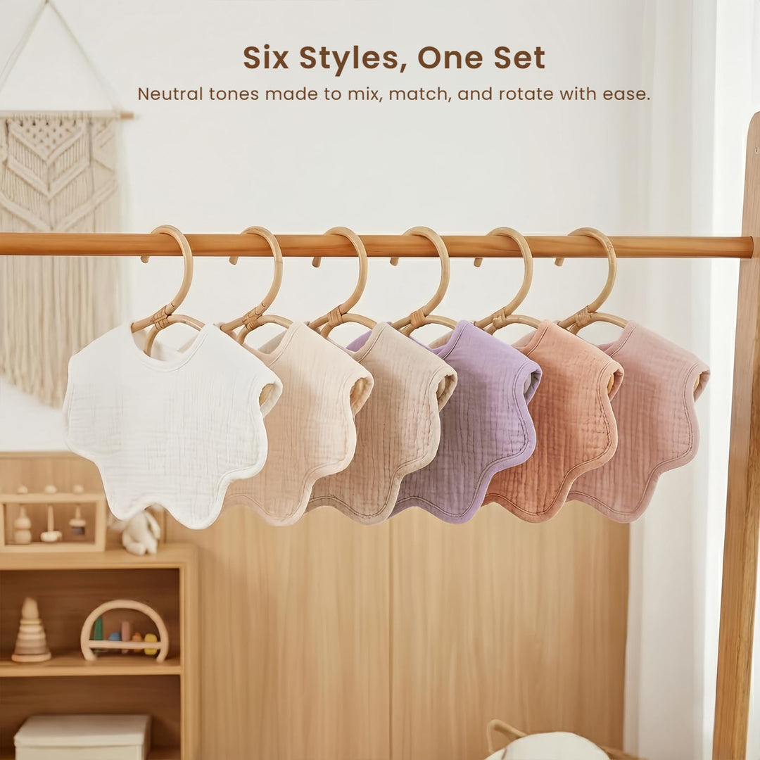 Konssy 6-Pack Muslin Baby Bandana Bibs, Drool Bibs for Girls & Boys 100% Cotton, Soft & Absorbent, Ideal for Teething & Drooling, from Newborn to Toddler, Ages 0-36 Months
