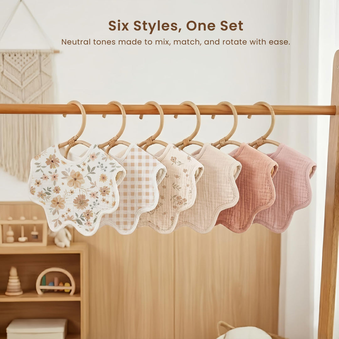 Konssy 6-Pack Muslin Baby Bandana Bibs, Drool Bibs for Girls & Boys 100% Cotton, Soft & Absorbent, Ideal for Teething & Drooling, from Newborn to Toddler, Ages 0-36 Months