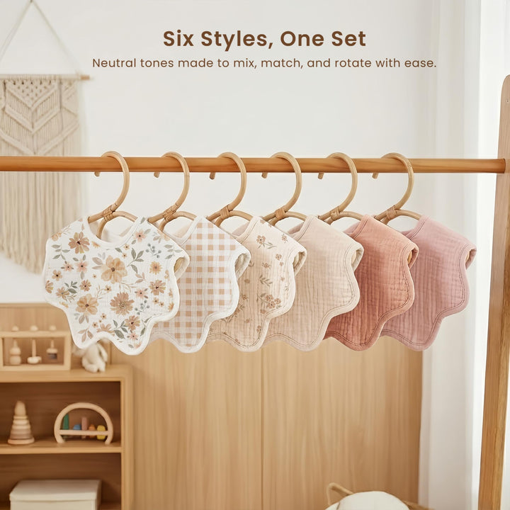 Konssy 6-Pack Muslin Baby Bandana Bibs, Drool Bibs for Girls & Boys 100% Cotton, Soft & Absorbent, Ideal for Teething & Drooling, from Newborn to Toddler, Ages 0-36 Months
