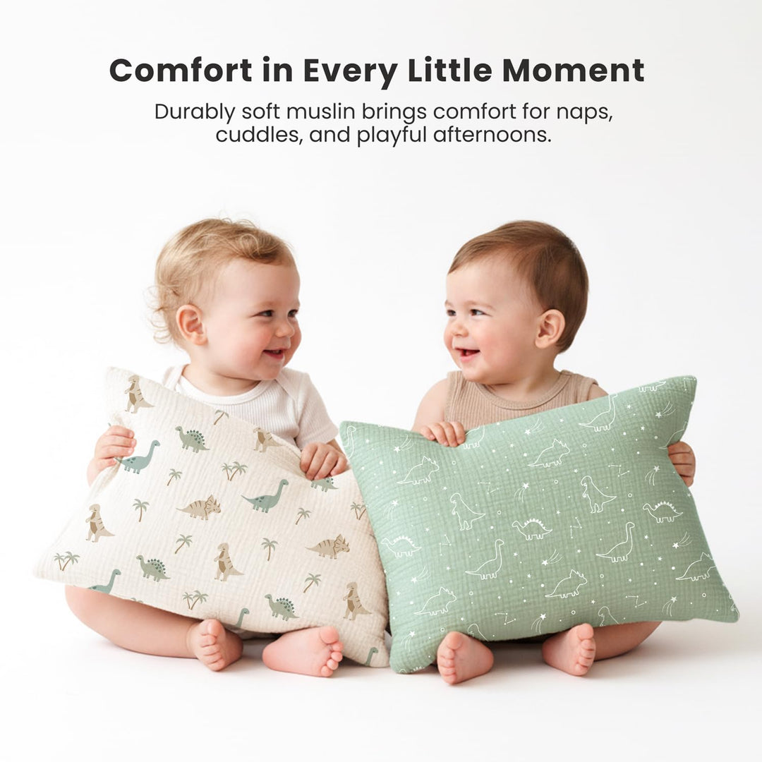 Konssy 2 Pack Muslin Toddler Pillowcases, Soft Baby Pillow Cases, 13"x18" 100% Cotton, Soft & Breathable, Envelope Closure, Floral & Solid, for Baby Boys & Girls, Naps & Travel