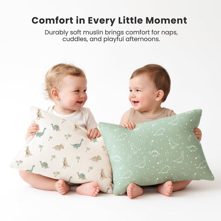 Konssy 2 Pack Muslin Toddler Pillowcases, Soft Baby Pillow Cases, 13"x18" 100% Cotton, Soft & Breathable, Envelope Closure, Floral & Solid, for Baby Boys & Girls, Naps & Travel