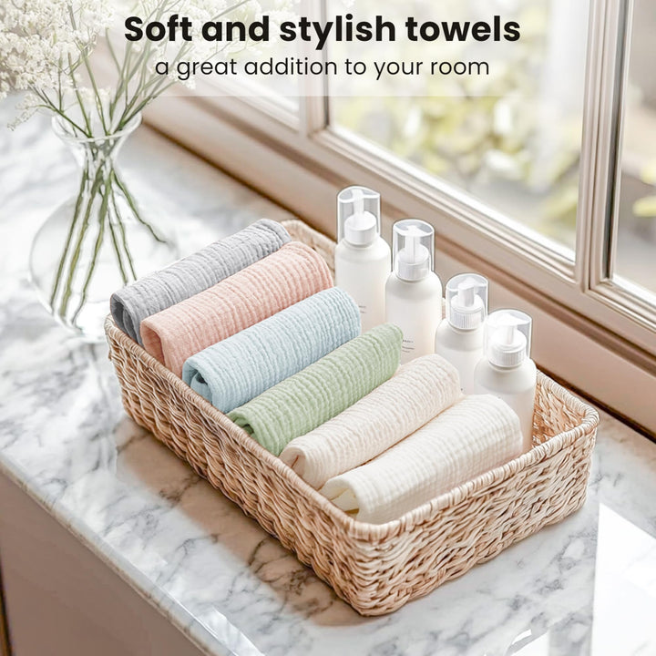 Konssy 6 Pack Face Cloths, 100% Muslin Cotton Wash Cloth for Washing Face 11" x 11" Facial Washcloths for Women, Soft & Reusable, for Sensitive Skin, Makeup Remover Cloths for Daily Cleansing