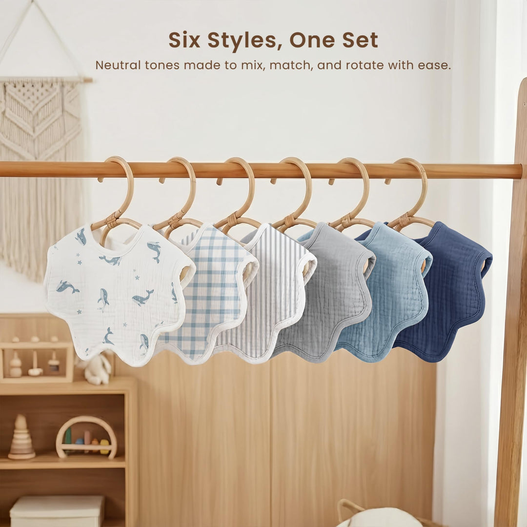 Konssy 6-Pack Muslin Baby Bandana Bibs, Drool Bibs for Girls & Boys 100% Cotton, Soft & Absorbent, Ideal for Teething & Drooling, from Newborn to Toddler, Ages 0-36 Months