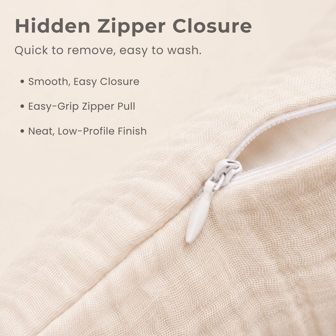 Konssy 2-Pack 100% Cotton Muslin Nursing Pillow Covers, Soft Cover for Baby Covers Only, Breastfeeding Pillows Slipcovers for Baby Boys & Girls, Hidden Zipper, Machine Washable,