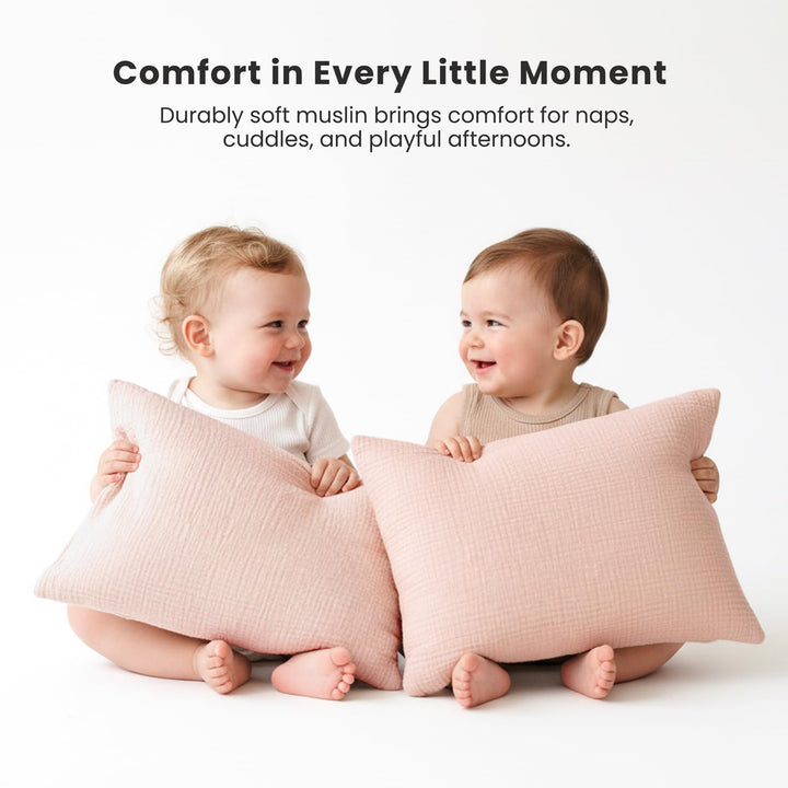 Konssy 2 Pack Muslin Toddler Pillowcases, Soft Baby Pillow Cases, 13"x18" 100% Cotton, Soft & Breathable, Envelope Closure, Floral & Solid, for Baby Boys & Girls, Naps & Travel