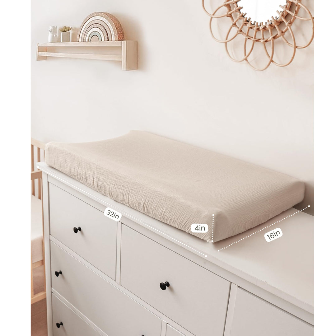 Konssy 100% Cotton Muslin Changing Pad Cover 2 Pack, 32"x16" Standard Fit Ultra Soft & Breathable, Diaper Changing Table Sheets, Neutral Nursery Design, for Baby Boys Girls
