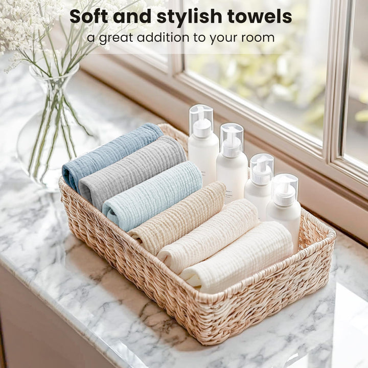 Konssy 6 Pack Face Cloths, 100% Muslin Cotton Wash Cloth for Washing Face 11" x 11" Facial Washcloths for Women, Soft & Reusable, for Sensitive Skin, Makeup Remover Cloths for Daily Cleansing