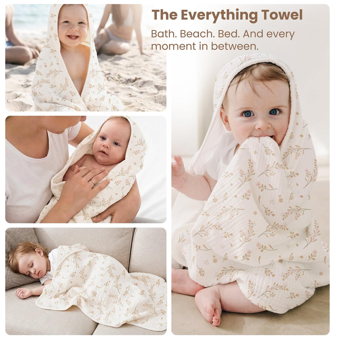 Konssy 2-Pack 100% Muslin Cotton Hooded Baby Bath Towels for Boys and Girls 32 x 32 In, Ultra-Soft & Absorbent, Bath Towels With Hooded for Infants Newborns Toddlers, Machine Washable