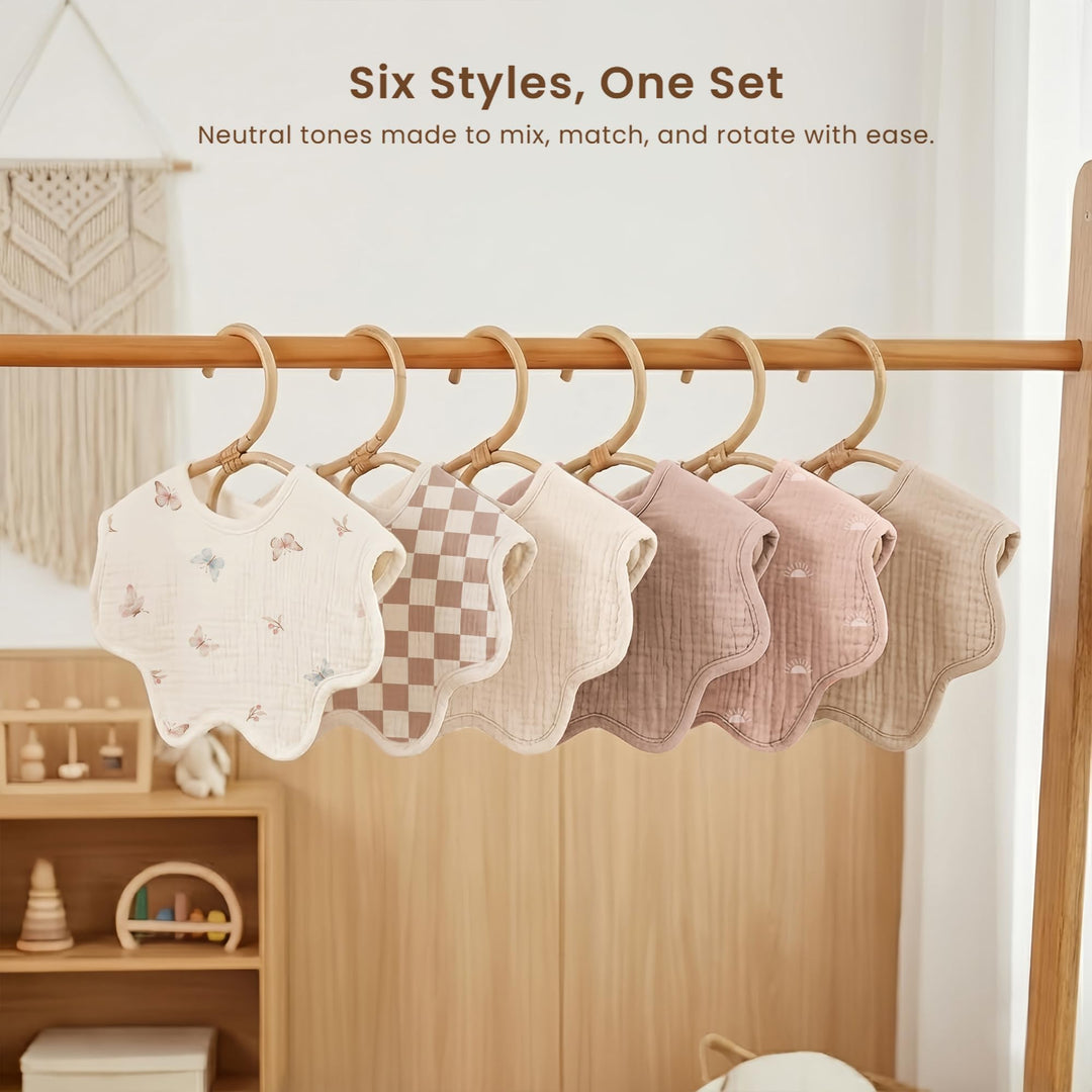 Konssy 6-Pack Muslin Baby Bandana Bibs, Drool Bibs for Girls & Boys 100% Cotton, Soft & Absorbent, Ideal for Teething & Drooling, from Newborn to Toddler, Ages 0-36 Months