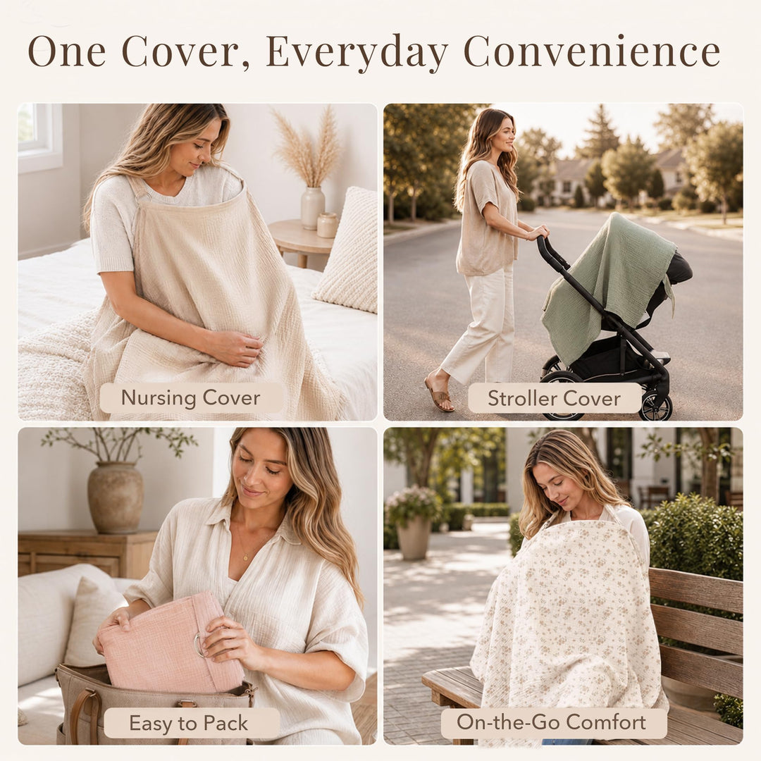 Konssy Muslin Nursing Cover Up for Breastfeeding with Rigid Hoop 100% Cotton Nursing Apron, Lightweight & Breathable, Carseat Canopy, Breast Feeding Covers for Women