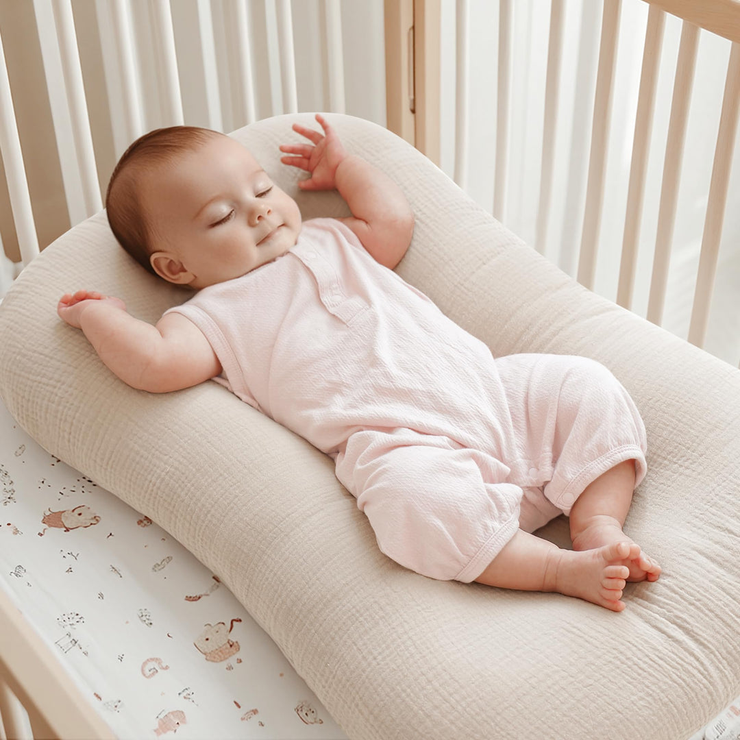 Konssy 2 Pack Muslin Baby Lounger Covers, Covers Only, 30.7" x 20" 100% Cotton, Soft & Breathable, Baby Nest Slipcover, Envelope Closure, Pre-Washed for Lasting Fit