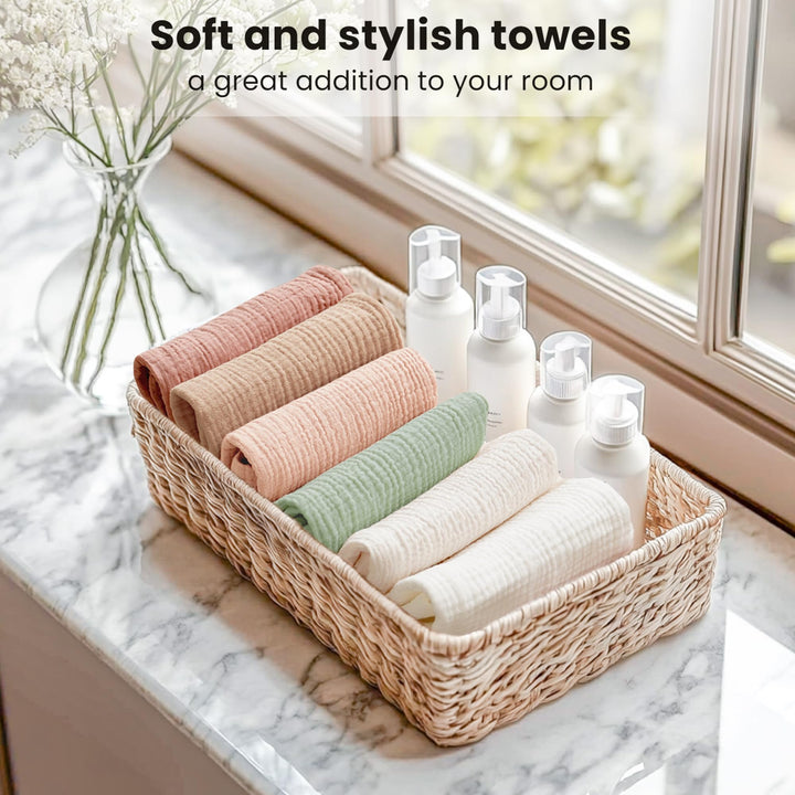 Konssy 6 Pack Face Cloths, 100% Muslin Cotton Wash Cloth for Washing Face 11" x 11" Facial Washcloths for Women, Soft & Reusable, for Sensitive Skin, Makeup Remover Cloths for Daily Cleansing