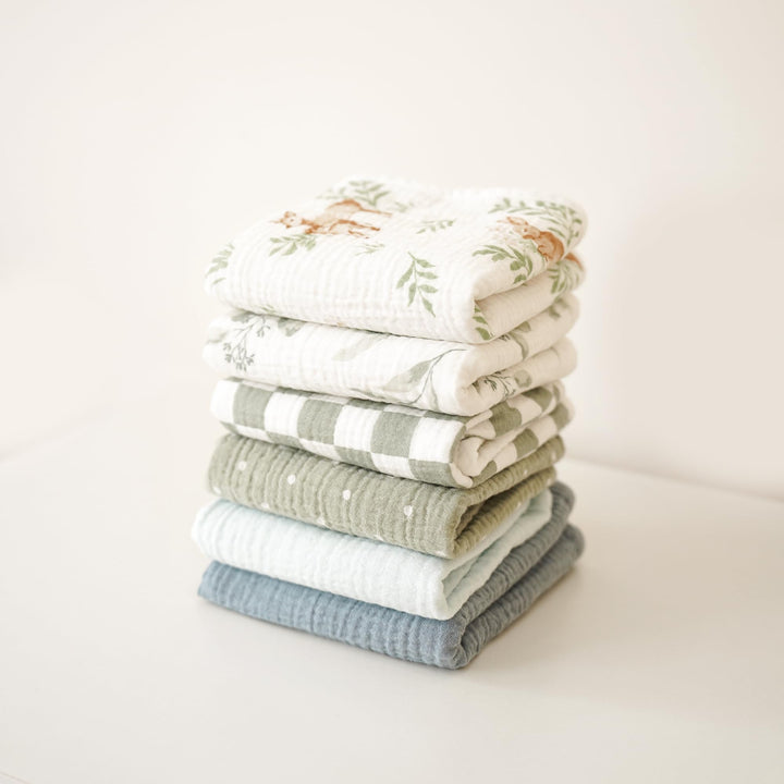 Konssy 6 Pack Large Muslin Baby Burp Cloths and Burp Rags Set for Newborn 100% Cotton, Super Soft & Absorbent, Shrink Resistant, Easy to Wash & Dry, Suitable for Unisex Boys & Girls