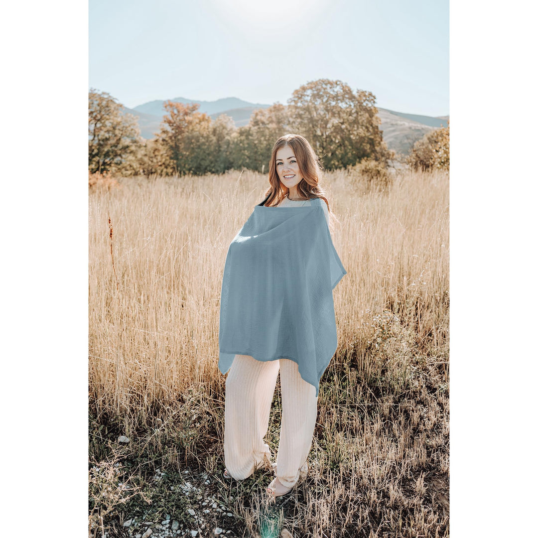 Konssy Muslin Nursing Cover Up for Breastfeeding with Rigid Hoop 100% Cotton Nursing Apron, Lightweight & Breathable, Carseat Canopy, Breast Feeding Covers for Women