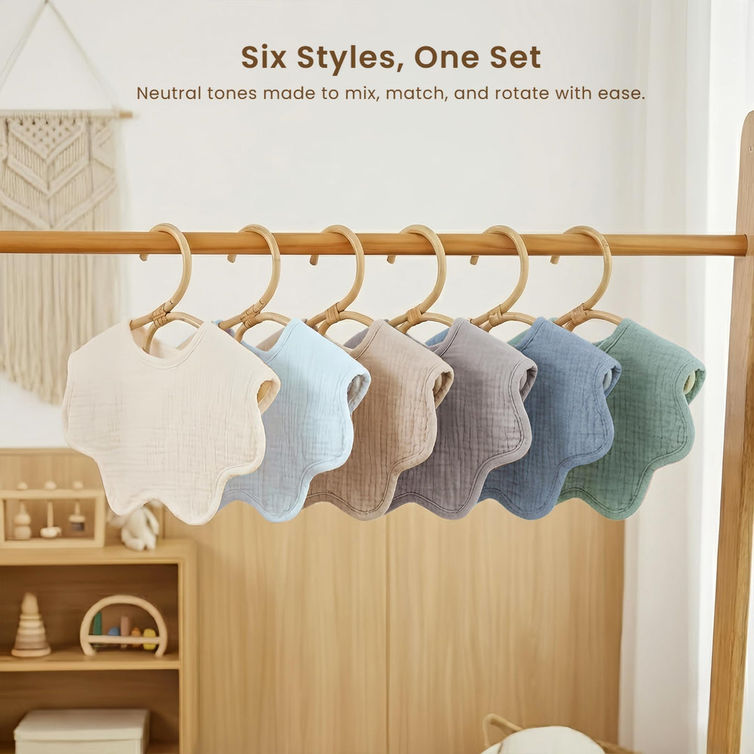 Konssy 6-Pack Muslin Baby Bandana Bibs, Drool Bibs for Girls & Boys 100% Cotton, Soft & Absorbent, Ideal for Teething & Drooling, from Newborn to Toddler, Ages 0-36 Months