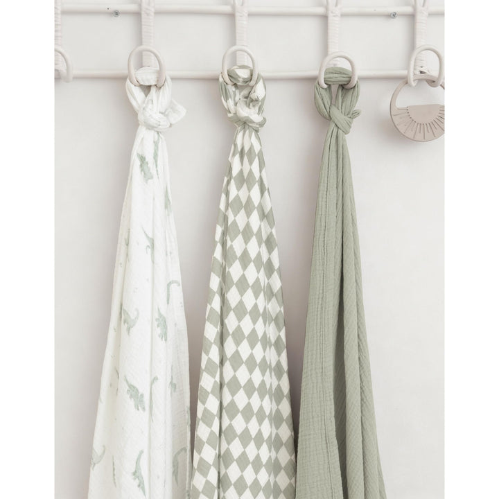 Konssy 3-Pack Muslin Baby Swaddle Blankets, 47 x 47 in Receiving Blankets Large Size, 100% Cotton, Ultra Soft & Breathable, Multi-Use Swaddles for Boys & Girls, from Newborn to Toddler