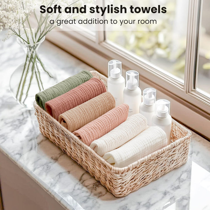 Konssy 6 Pack Face Cloths, 100% Muslin Cotton Wash Cloth for Washing Face 11" x 11" Facial Washcloths for Women, Soft & Reusable, for Sensitive Skin, Makeup Remover Cloths for Daily Cleansing