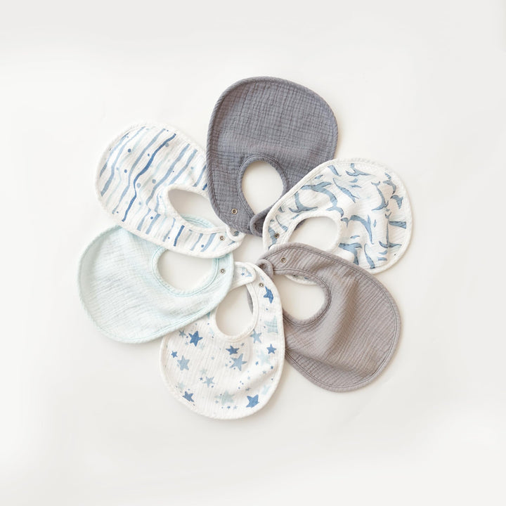 Konssy 6-Pack Muslin Cotton Baby Bibs for Drooling and Teething Soft Absorbent Front, Fleece Back Keeps Clothes Dry, Easy to Clean, Adjustable Fit for Boys & Girls Ages 0-36 Months