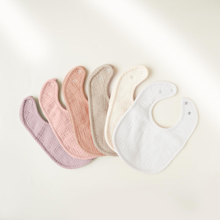 Konssy 6-Pack Muslin Cotton Baby Bibs for Drooling and Teething Soft Absorbent Front, Fleece Back Keeps Clothes Dry, Easy to Clean, Adjustable Fit for Boys & Girls Ages 0-36 Months