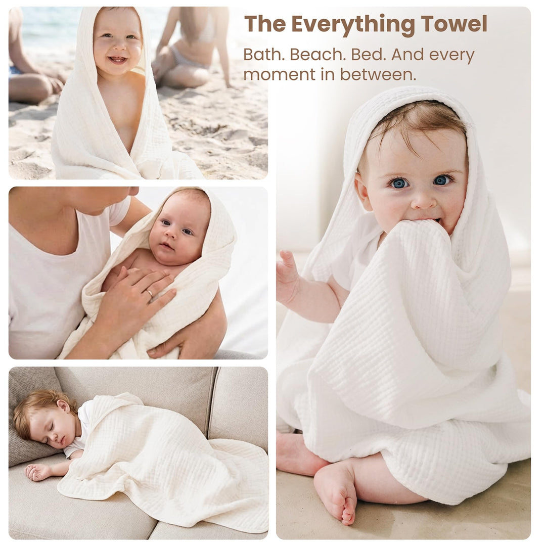 Konssy 2-Pack 100% Muslin Cotton Hooded Baby Bath Towels for Boys and Girls 32 x 32 In, Ultra-Soft & Absorbent, Bath Towels With Hooded for Infants Newborns Toddlers, Machine Washable