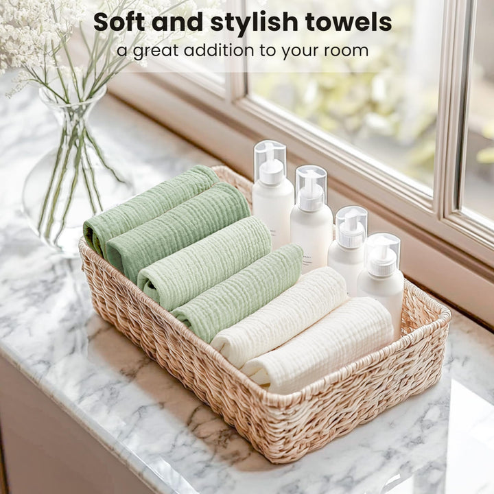 Konssy 6 Pack Face Cloths, 100% Muslin Cotton Wash Cloth for Washing Face 11" x 11" Facial Washcloths for Women, Soft & Reusable, for Sensitive Skin, Makeup Remover Cloths for Daily Cleansing