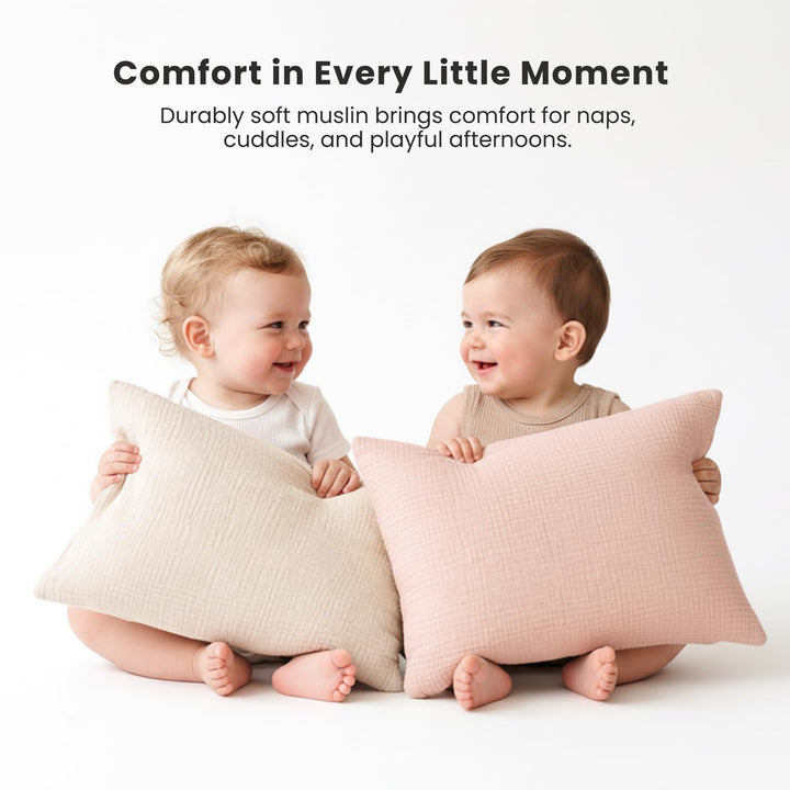 Konssy 2 Pack Muslin Toddler Pillowcases, Soft Baby Pillow Cases, 13"x18" 100% Cotton, Soft & Breathable, Envelope Closure, Floral & Solid, for Baby Boys & Girls, Naps & Travel