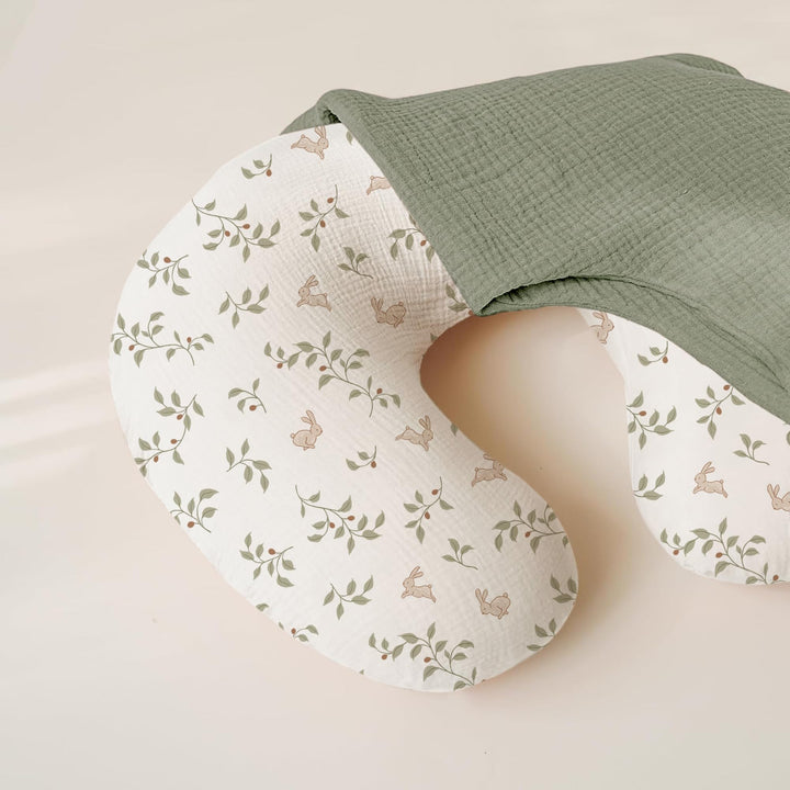 Konssy 2-Pack 100% Cotton Muslin Nursing Pillow Covers, Soft Cover for Baby Covers Only, Breastfeeding Pillows Slipcovers for Baby Boys & Girls, Hidden Zipper, Machine Washable,