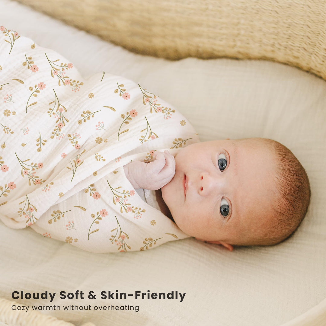 Konssy 3-Pack Muslin Baby Swaddle Blankets, 47 x 47 in Receiving Blankets Large Size, 100% Cotton, Ultra Soft & Breathable, Multi-Use Swaddles for Boys & Girls, from Newborn to Toddler