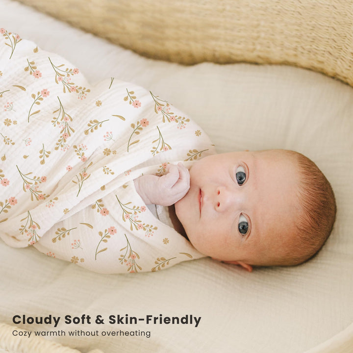 Konssy 3-Pack Muslin Baby Swaddle Blankets, 47 x 47 in Receiving Blankets Large Size, 100% Cotton, Ultra Soft & Breathable, Multi-Use Swaddles for Boys & Girls, from Newborn to Toddler