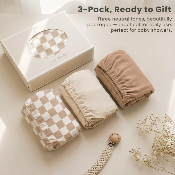 Konssy 3 Pack Stretchy Bassinet Sheets for Baby Girls and Boys, 32"x16" Silky-Soft & Breathable, Bassinet Mattress Sheet, Compatible with Halo Bassinest Swivel Sleeper, Graco, Snoo