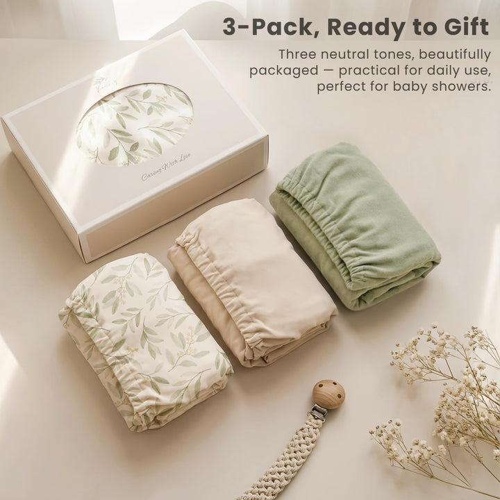 Konssy 3 Pack Stretchy Bassinet Sheets for Baby Girls and Boys, 32"x16" Silky-Soft & Breathable, Bassinet Mattress Sheet, Compatible with Halo Bassinest Swivel Sleeper, Graco, Snoo