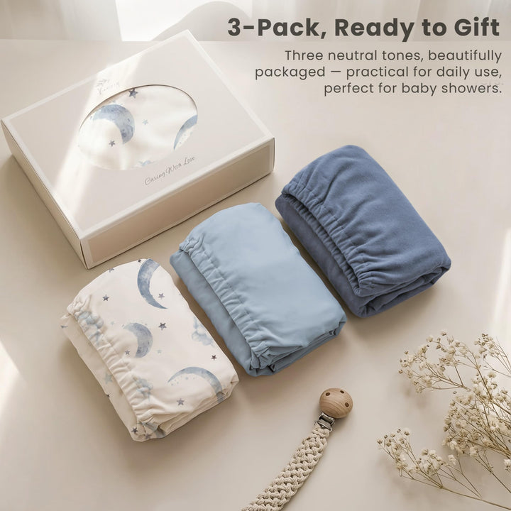 Konssy 3 Pack Stretchy Bassinet Sheets for Baby Girls and Boys, 32"x16" Silky-Soft & Breathable, Bassinet Mattress Sheet, Compatible with Halo Bassinest Swivel Sleeper, Graco, Snoo