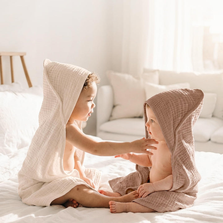Konssy 2-Pack 100% Muslin Cotton Hooded Baby Bath Towels for Boys and Girls 32 x 32 In, Ultra-Soft & Absorbent, Bath Towels With Hooded for Infants Newborns Toddlers, Machine Washable
